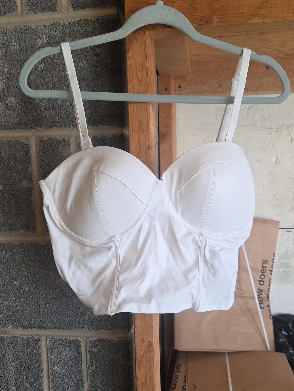 Longline White Bustier Bra with Molded Cups